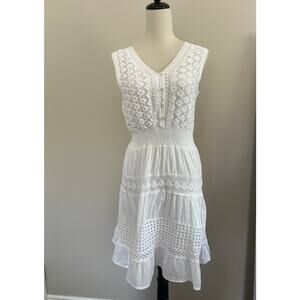 NAOO Nation AK Outfitters Dress Womens Medium White Crochet Smocked Waist Lined
